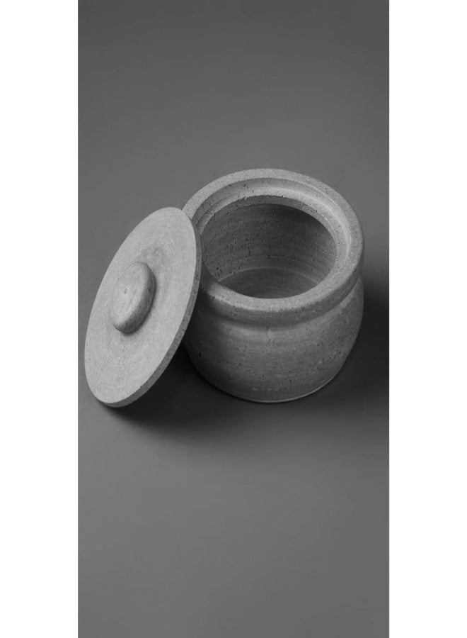80's Cookware 80s COOKWARE Traditional Soapstone Storage Pot with Lid - Small Size (Dia: 12 cm, 500ML, 1kg) | Ideal for Curd, Salt, Pickle & Tamarind Storage | Natural Grey Finish - Image 2